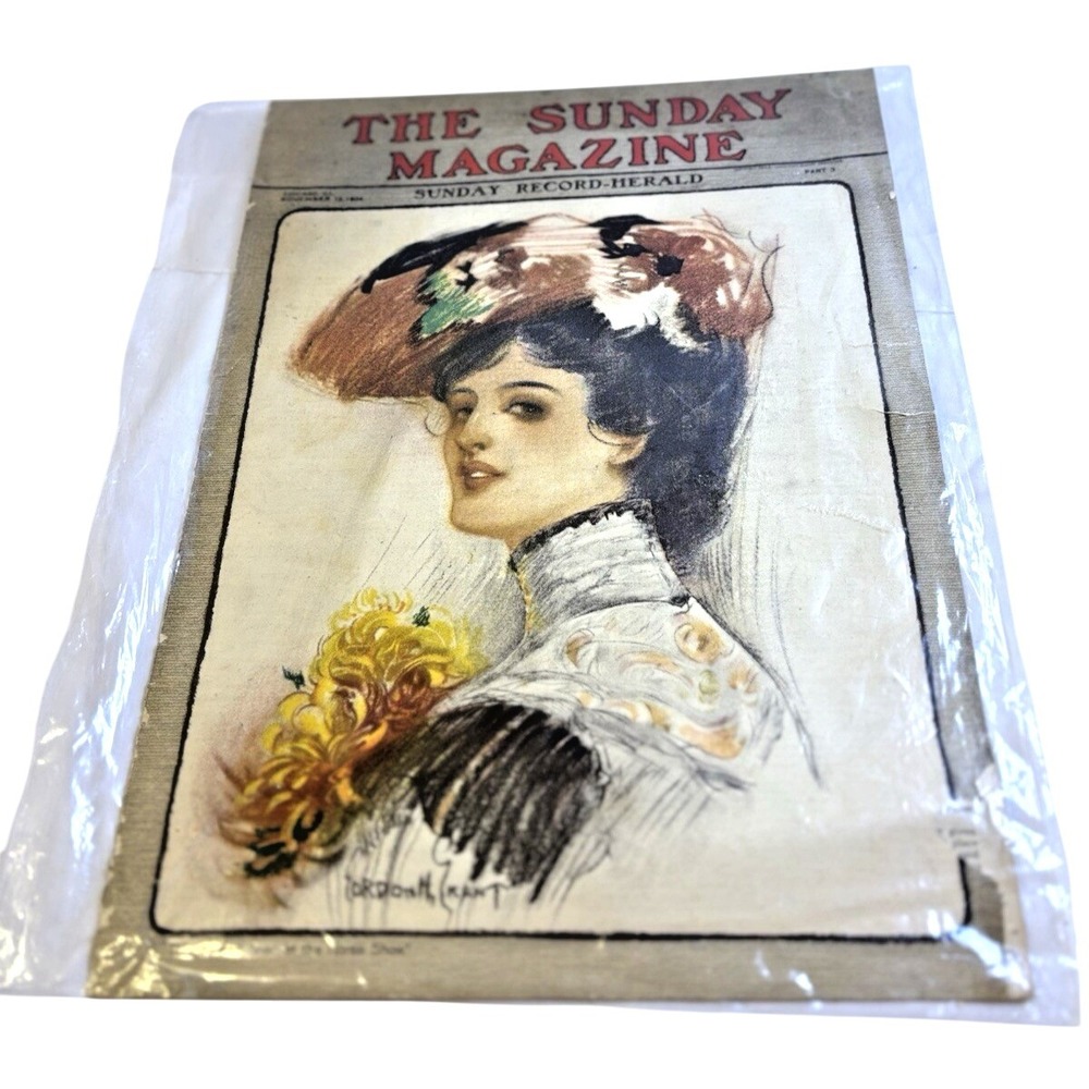 1904 The‎ Sunday Magazine Record Herald Chicago Woman With Flowers Cover